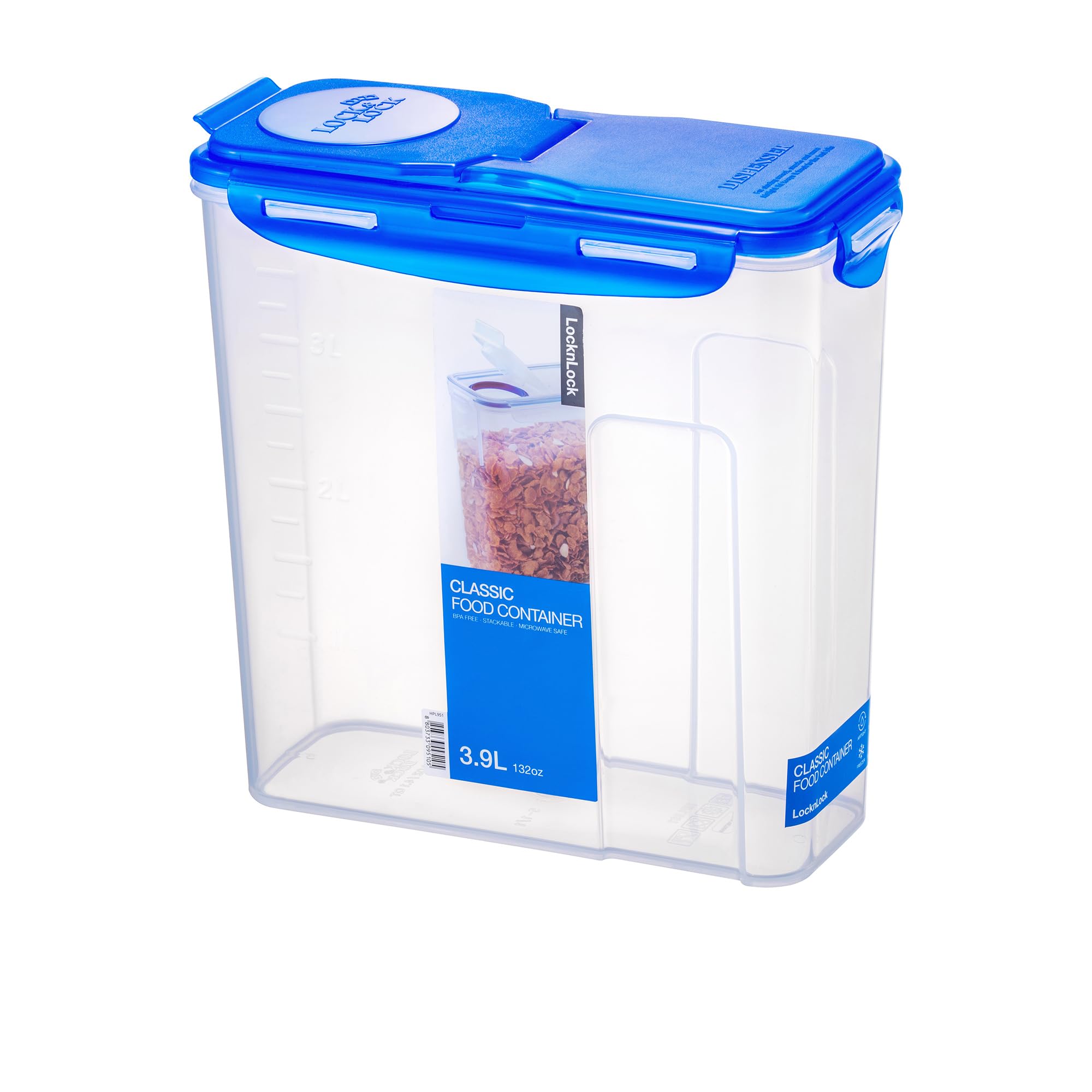 LocknLock 3.9L Cereal Dispenser – Airtight, BPA-Free Container with Patented Locking System for Fresh Food Storage
