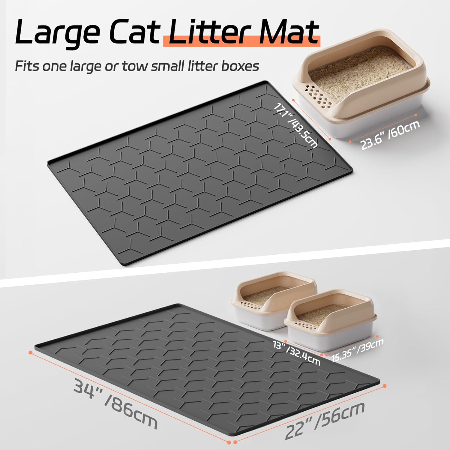 Bulkniu Large Silicone Cat Litter Mat, Waterproof/Urineproof, Litter Recycling, Easy to Clean, Soft on Kitty Paws (22"X34"- Black)