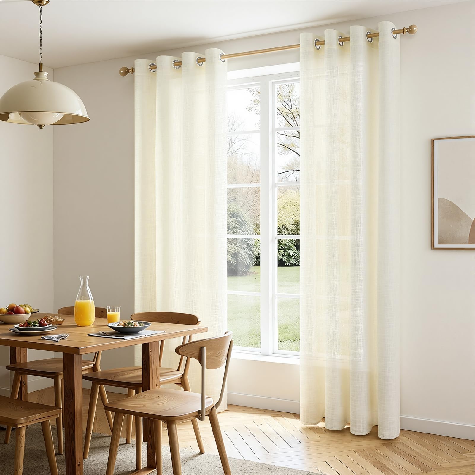 MRTREES 2 Pezzi Tende per Interni Voile in Lino per Cmera da Letto con Occhielli Tende Semitrasparenti per Soggirono Moderne Tenda Trasparente Leggera per Finestra Bianco avorio 140x260 CM