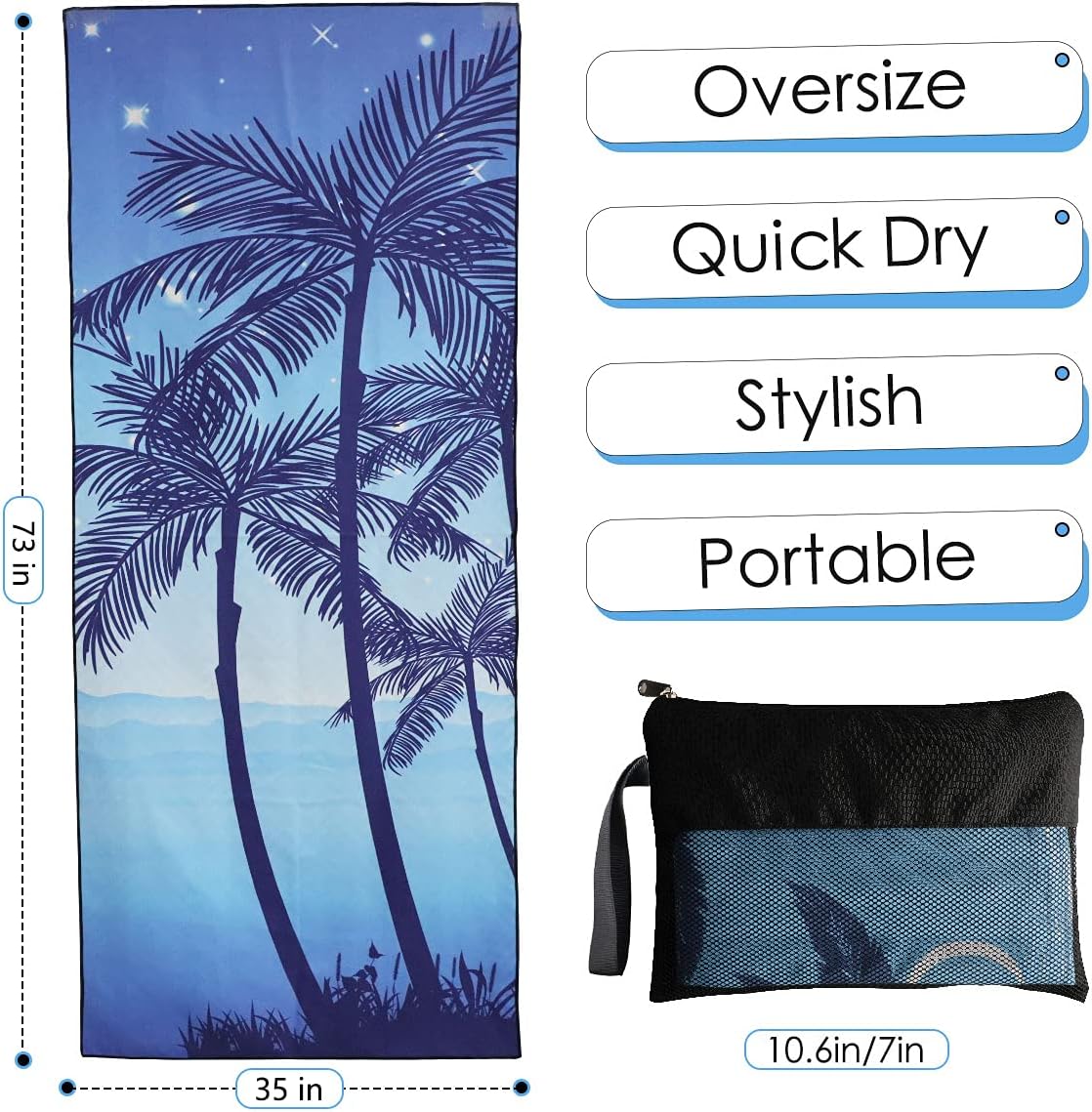 Beach Towel, Microfiber Beach Towels, Oversized, Quick Dry (73" x 35") Sand Proof, Absorbent, Compact, Beach Blanket, Lightweight Towel for The Swimming, Sports, Beach, Gym-Coconut Tree : Home & Kitchen