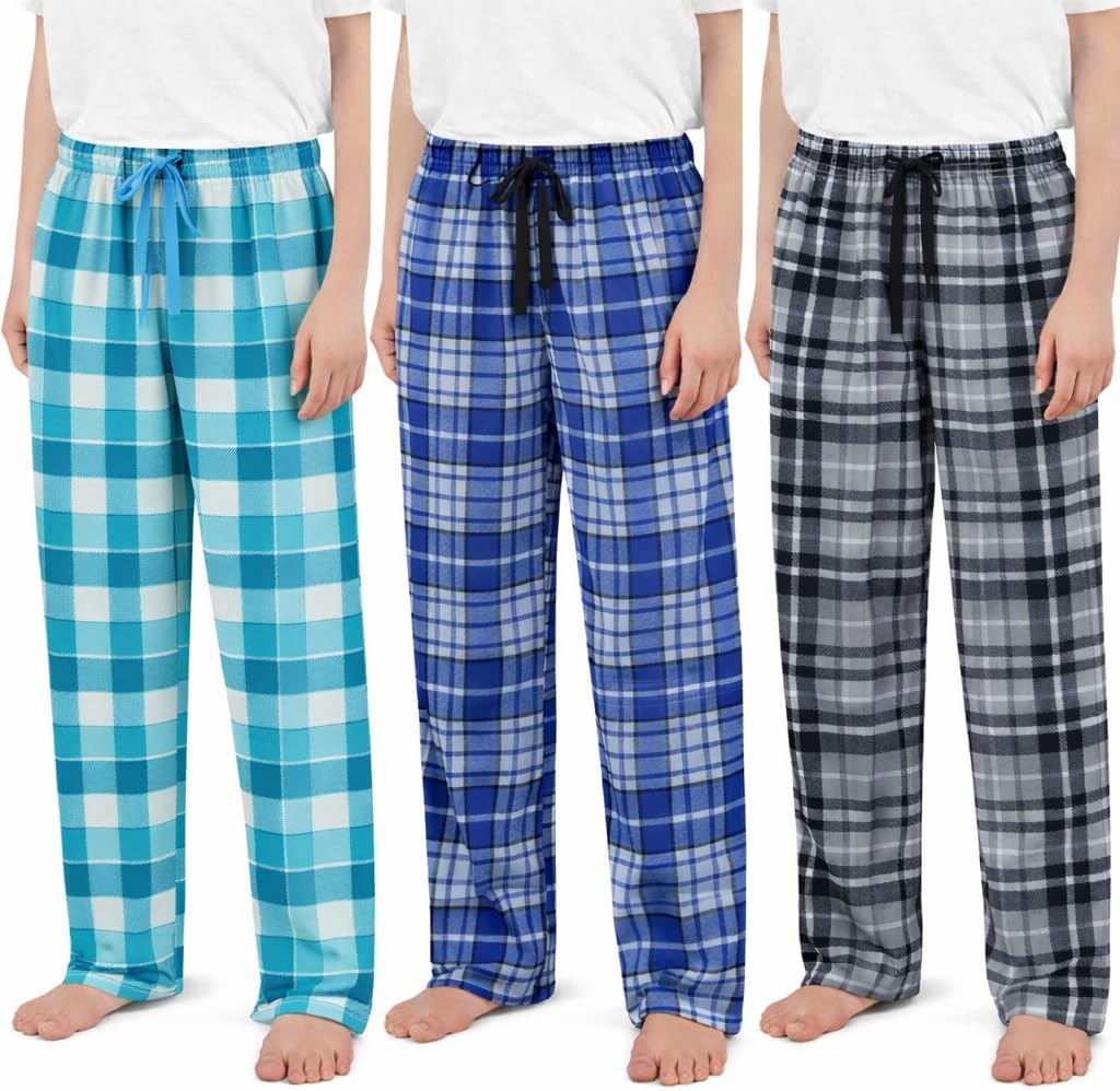 US Angels 3-Pack Boys Pajama Pants - Soft Micro Fleece OR Jersey Knit PJ Bottoms for Kids - Boys Sleepwear, Size 7-20