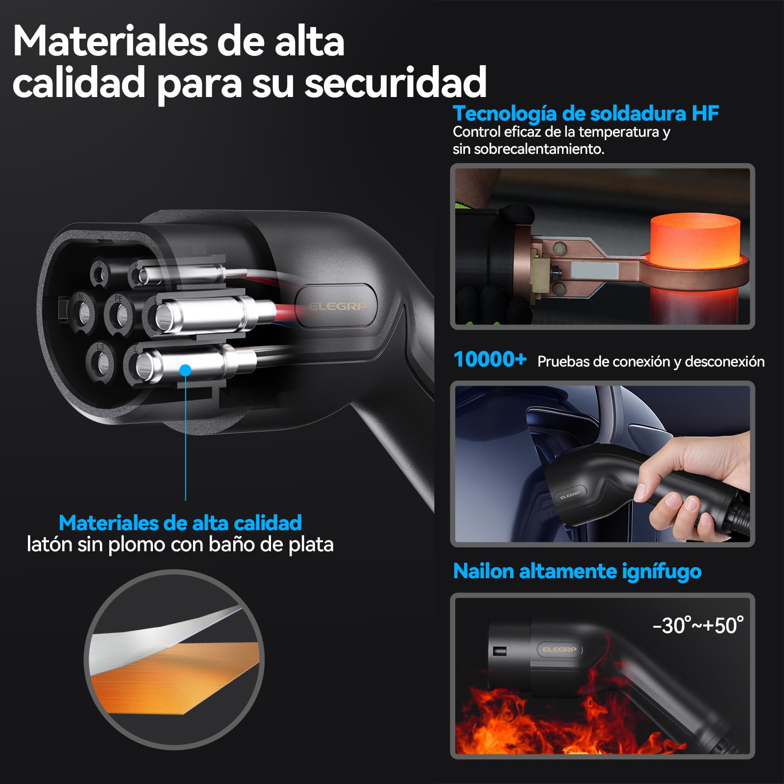 ELEGRP Cable de carga tipo 2, 22kW 5M 32A 3-Fásico, Cable de carga tipo 2 a tipo 2 modo 3 para coche eléctrico EV/PHEV con bolsa de transporte, Compatible con Model S/3/X/Y, VW ID.3 ID.4 e-Golf y