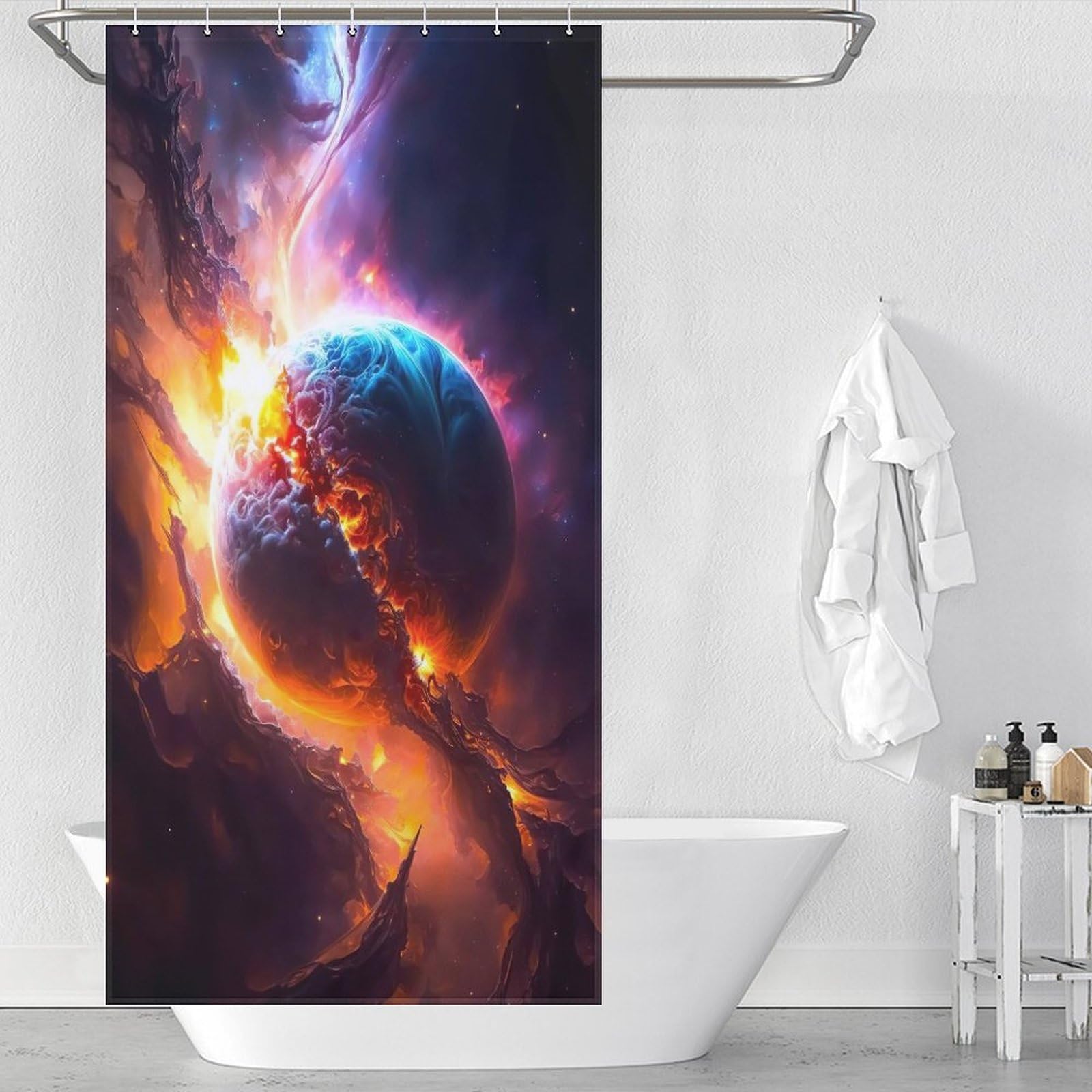 Rideau de douche ciel étoilé pour s'évader dans sa baignoire sous les étoiles