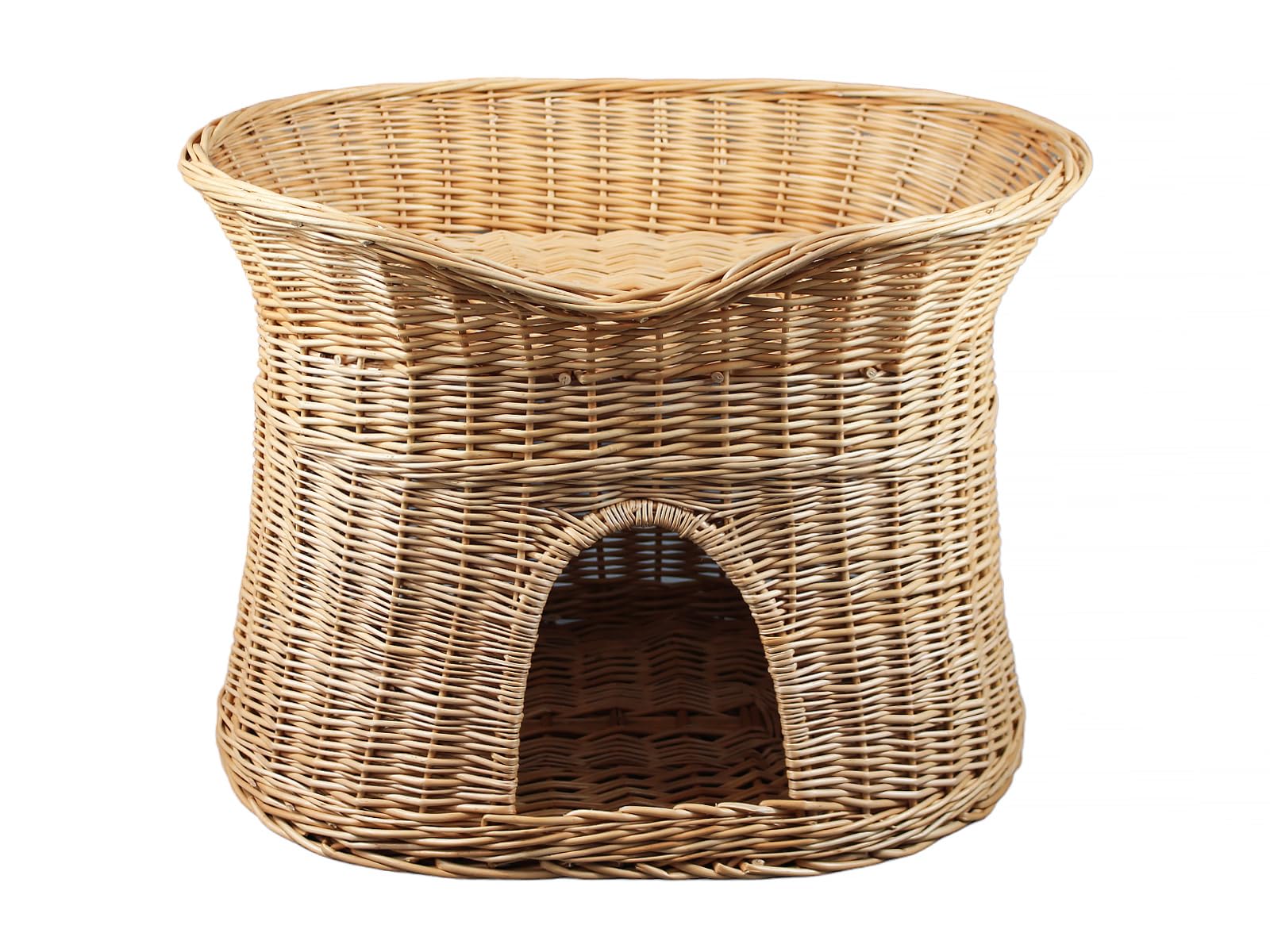Katzenkorb zum Schlafen – Katzenhütte Indoor – Größe L: 60 cm oval – Katzenhöhle aus Weide – Zweistöckiger Hunde – oder Katzenbett – Natürliche Korbfarbe