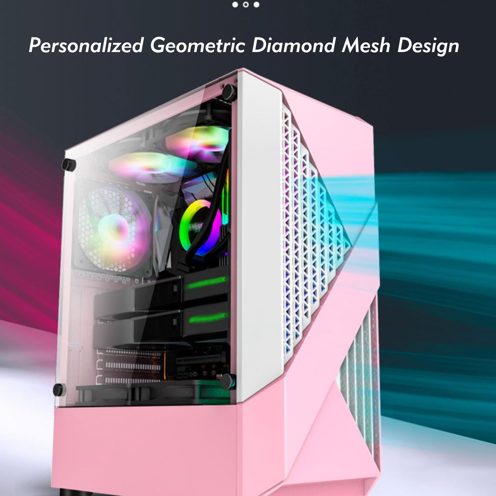 Custodia da gioco for PC, custodia mid-tower ATX/M-ATX/ITX, preinstallata con 6 ventole, USB 3.0, pannello laterale in vetro temperato, supporta il raffreddamento ad acqua, facile gestione dei cavi (