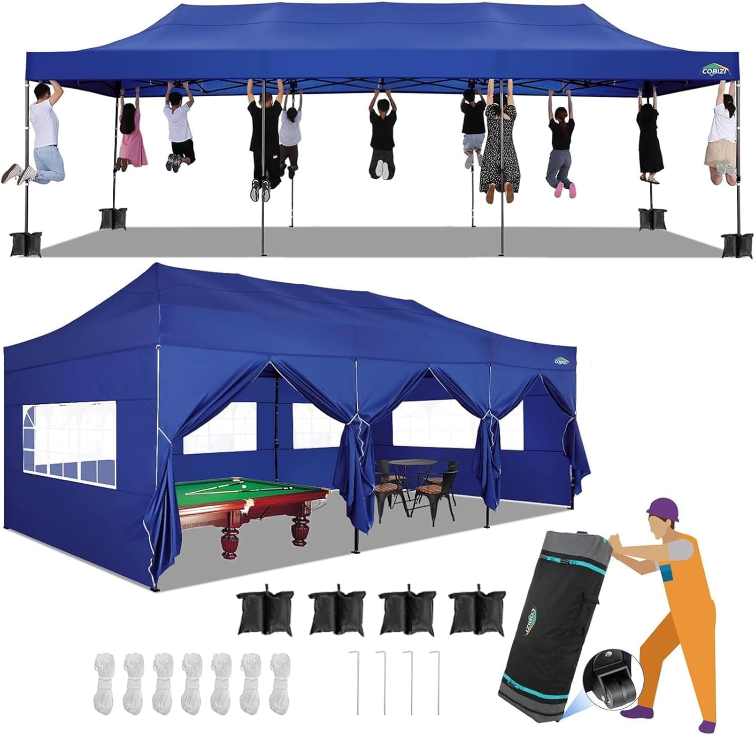 COBIZI 10x30 Heavy Duty Pop up Canopy Tent with Sidewalls Commercial Canopy
