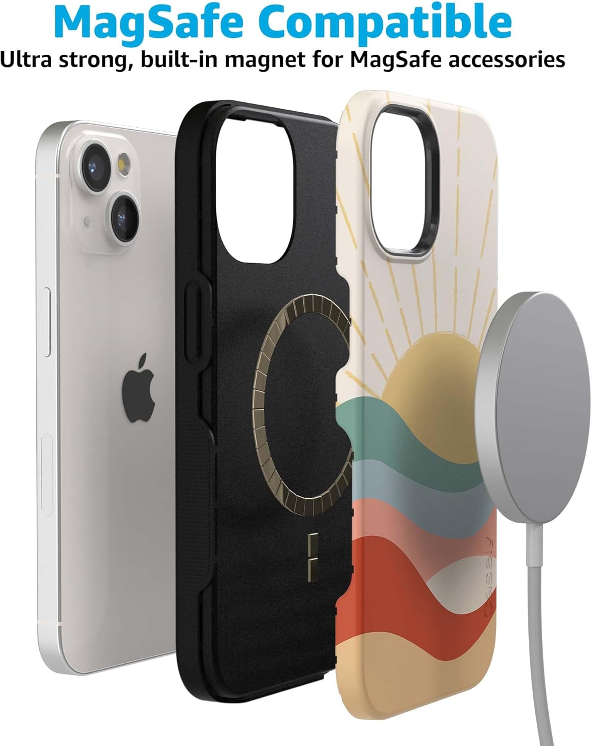 Casely iPhone 14 Case | Here Comes the Sun | Colorblock Sunset | Bold Protective Design | Compatible with MagSafe