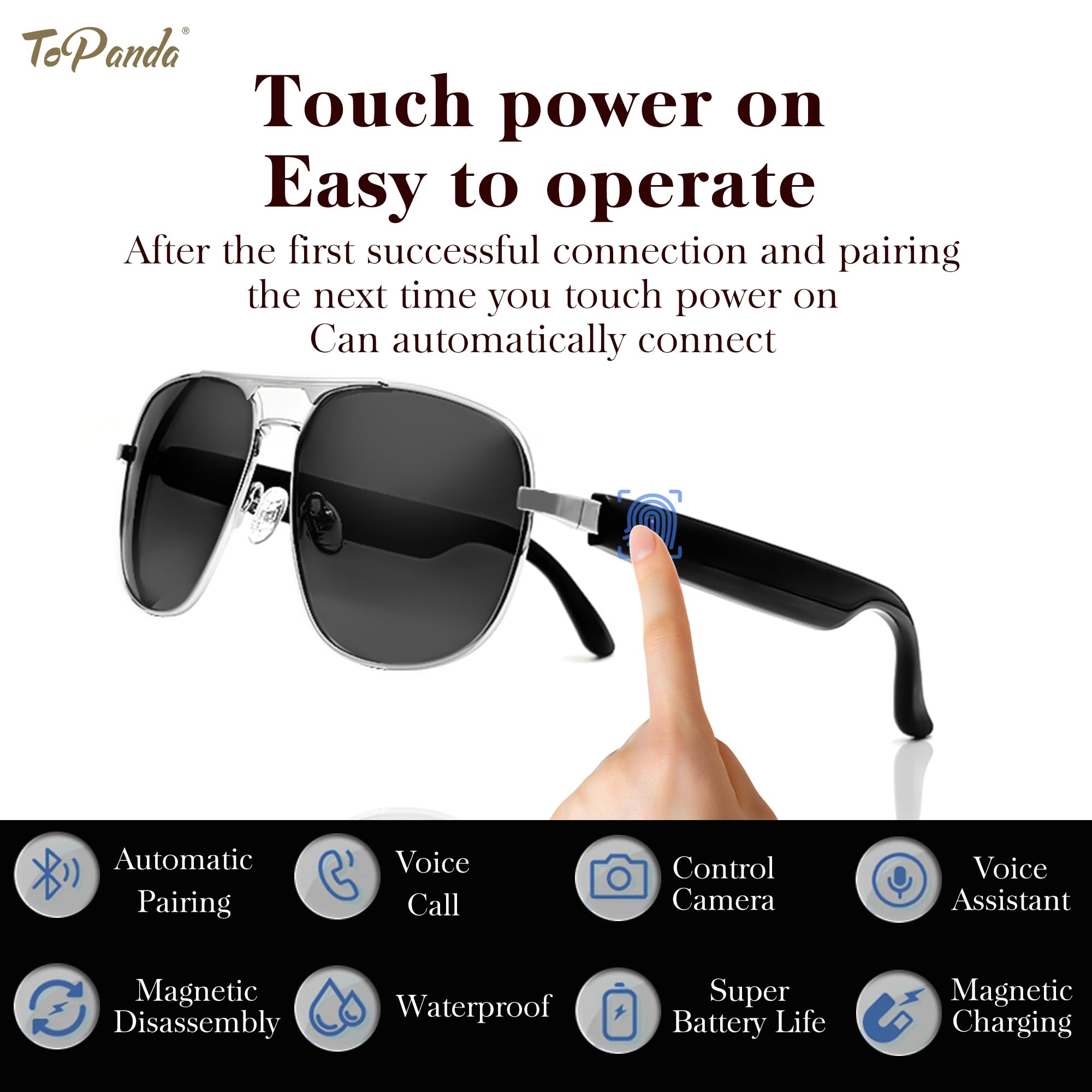 Occhiali audio intelligenti (terza generazione), altoparlanti TWS Open Ear con connettività Bluetooth 5.0 per riunioni di gioco (argento/nero lenti da unglasses)