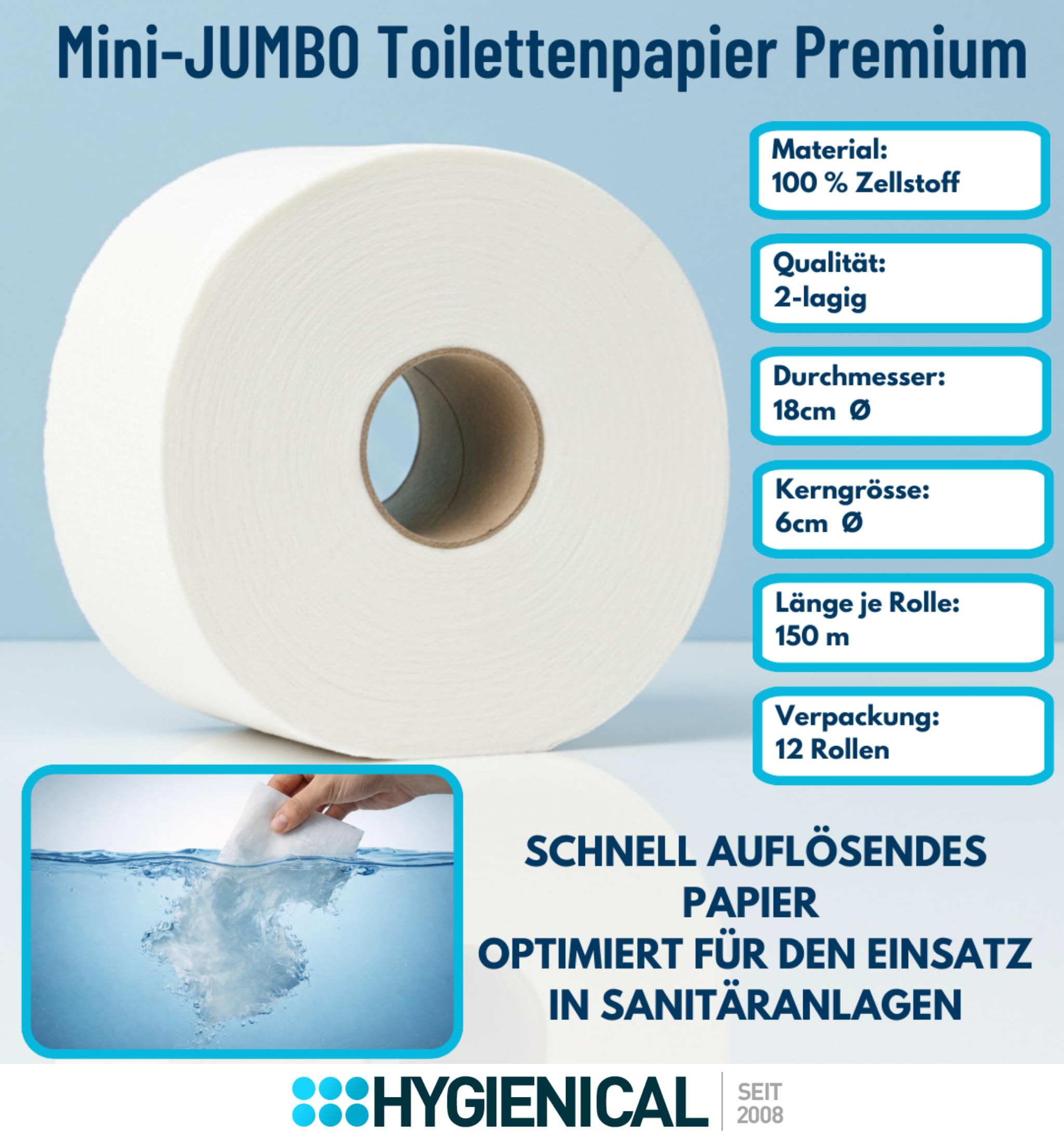 Metall Jumbo-Papierspender Für Waschräume – Weiß, Für 150–300 M Rollen, DripDropDry