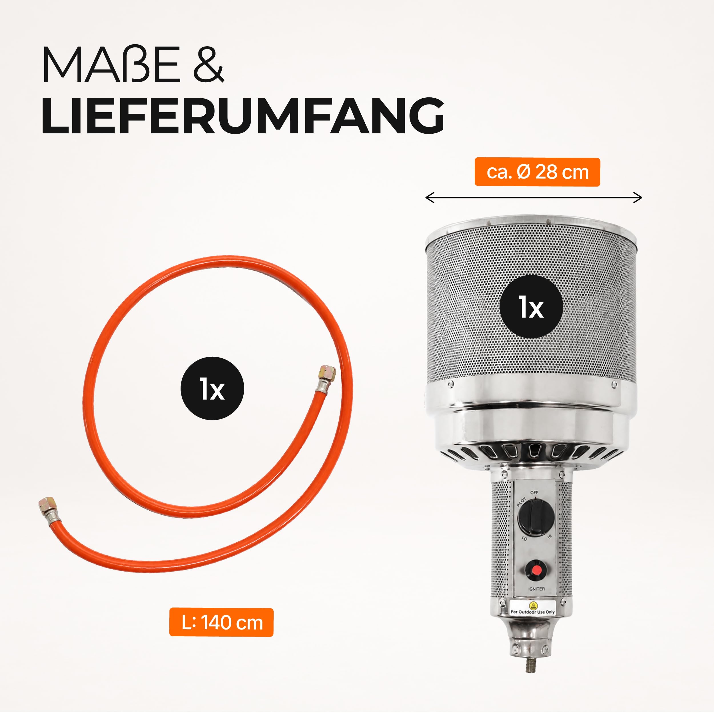 Lemodo Brenner für Heizpilz, Brennerkopf 14 kW, Piezo-Zünder, Edelstahl