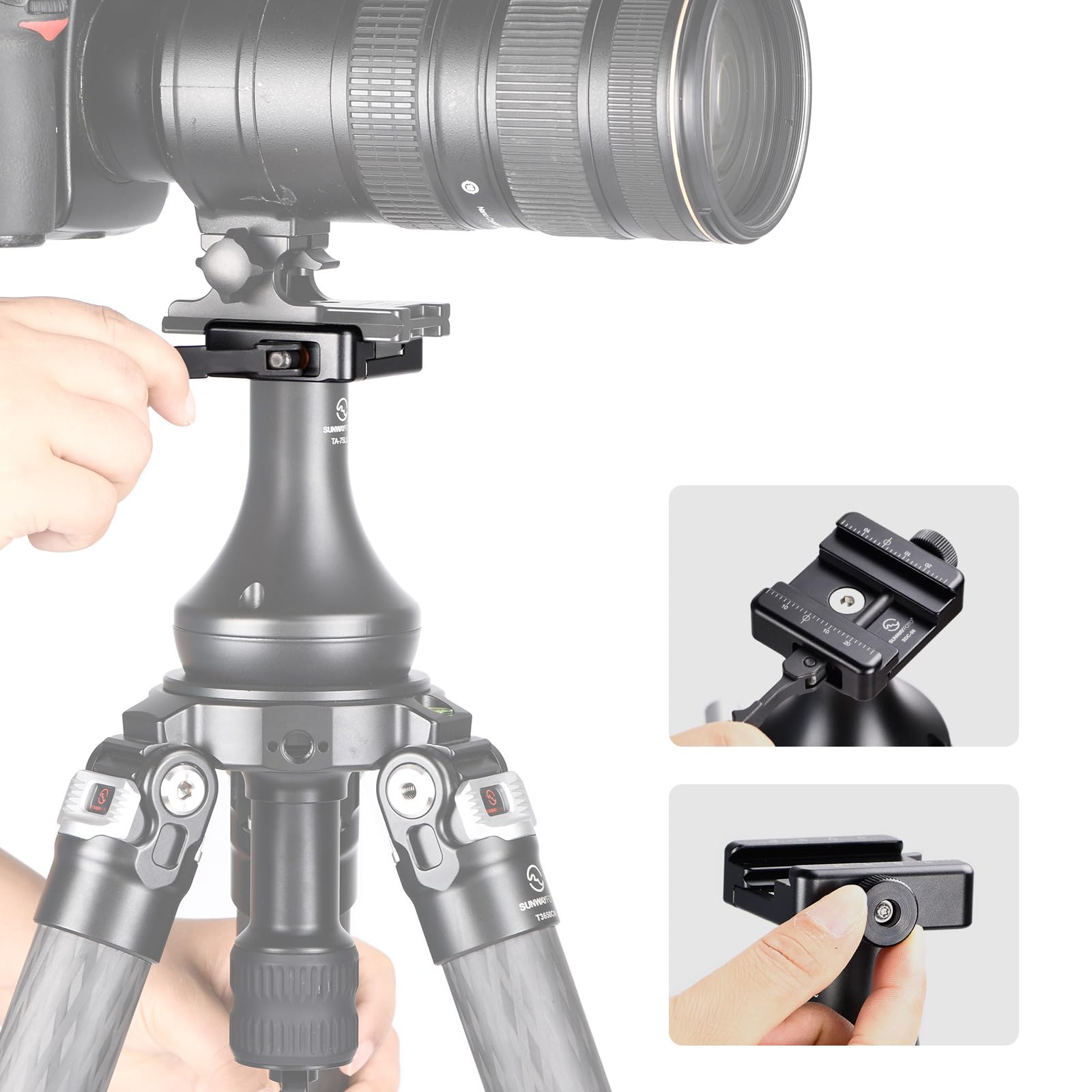 SUNWAYFOTO SDC-50 Arca Swiss Schnellspannklemme für Gewehr mit Picatinny-Adapter, 50 mm