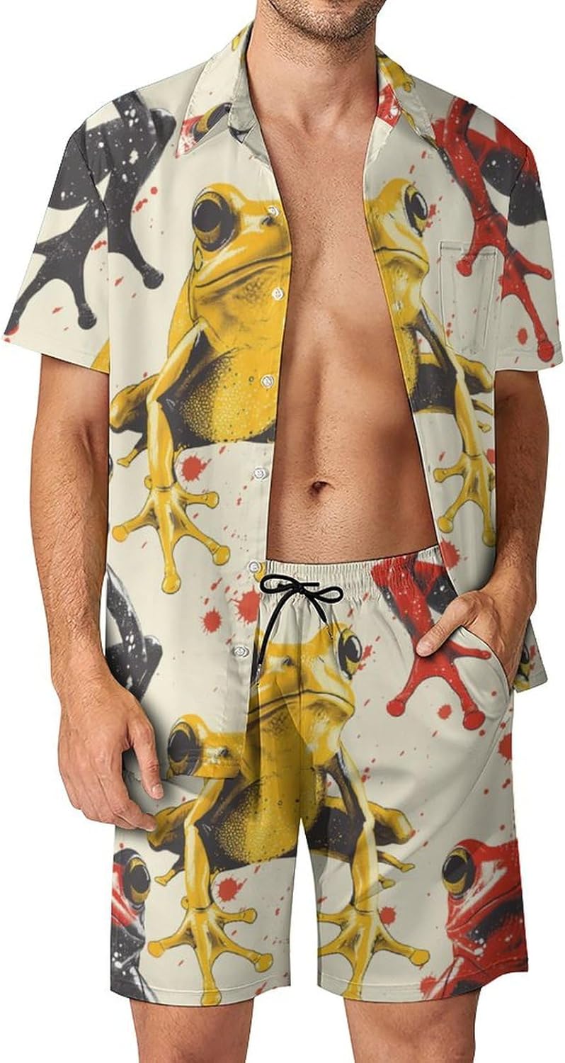 Zakqeik Men's Sharks Short Sets Outfits 2-piece Summer Short Sleeve Shirt And Shorts Set Novelty Sport Suit