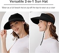 Vista 2 de Sombrero de sol para mujer, 2 en 1, con cremallera, protección solar, visera de playa, sombrero de golf plegable