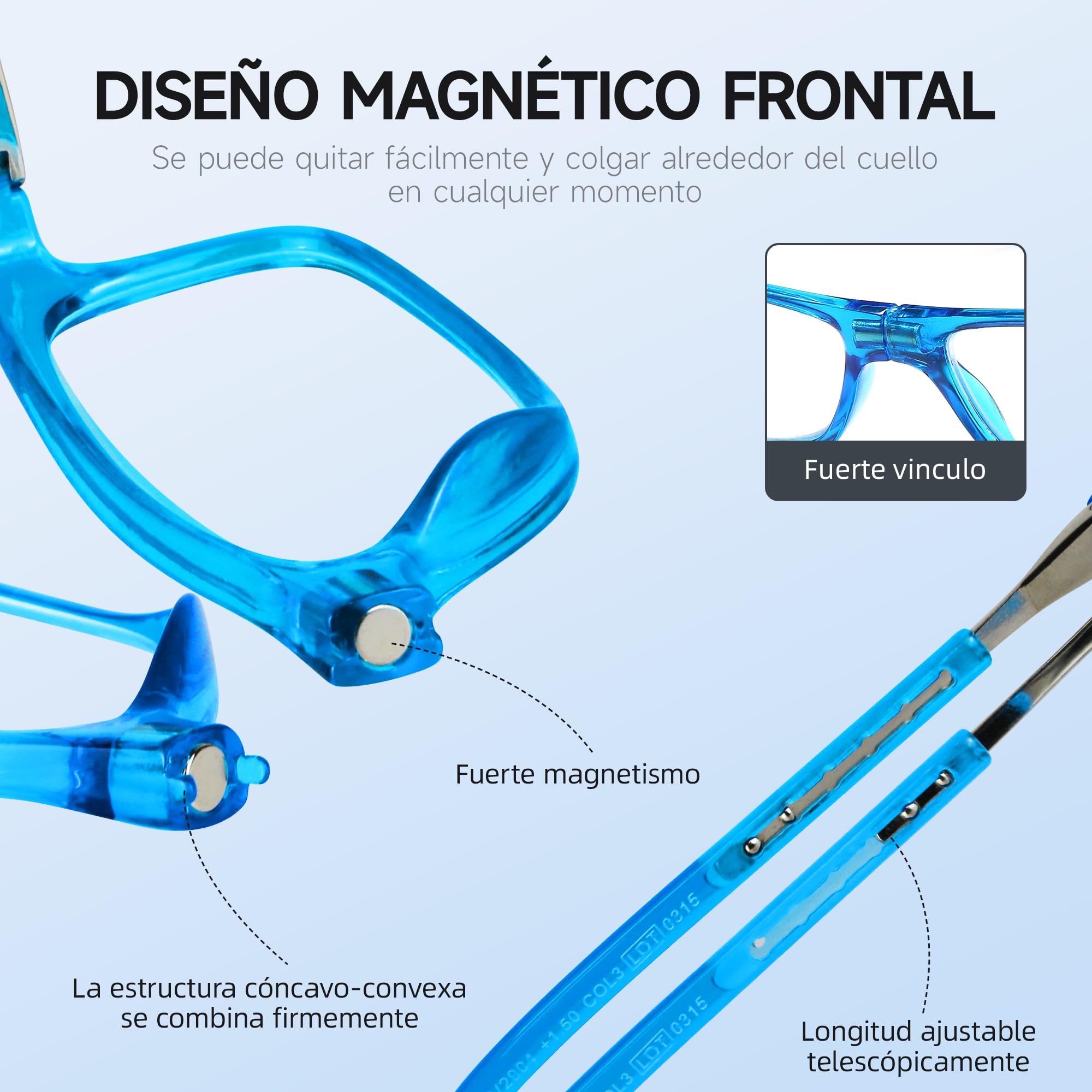 NEW VISION Gafas Presbicia Hombre 5 Pack, Gafas de Presbicia Cierre Imán, Longitud Ajustable, Gafas De Lectura para Hombre y Mujer, NV2904 (5COLORI, 2, X)