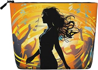Fake Hemp Makeup Bag Multi-Purpose Purse Bag Travel Portable Pencil Bags for Women Men Dance Music Cosmetic Bags with Zipper Pencil Pouch Aesthetic Coin Pouch Desk Organizer