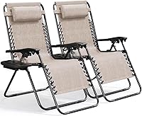 Vista 32 de Nestl Zero Gravity - Juego de 4 sillas de patio al aire libre con almohadas y bandejas portavasos, silla de campamento reclinable de malla de acero