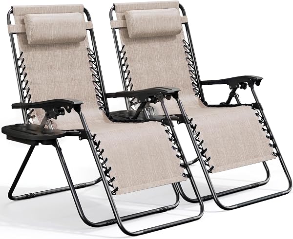 Nestl Zero Gravity Chairs, Patio Lounge Chair Outdoor with Pillows & Cup Holder Trays, Adjustable Steel Mesh Folding Rec