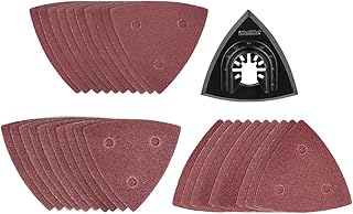 31PC Multi Tool Sanding Pads&Oscillating Sandpaper for Wood Grit 60/80/120, Triangular Sanding Paper 80×80×80mm Universal Quick Change Shank Fits Dewalt, Makita, Bosch and More