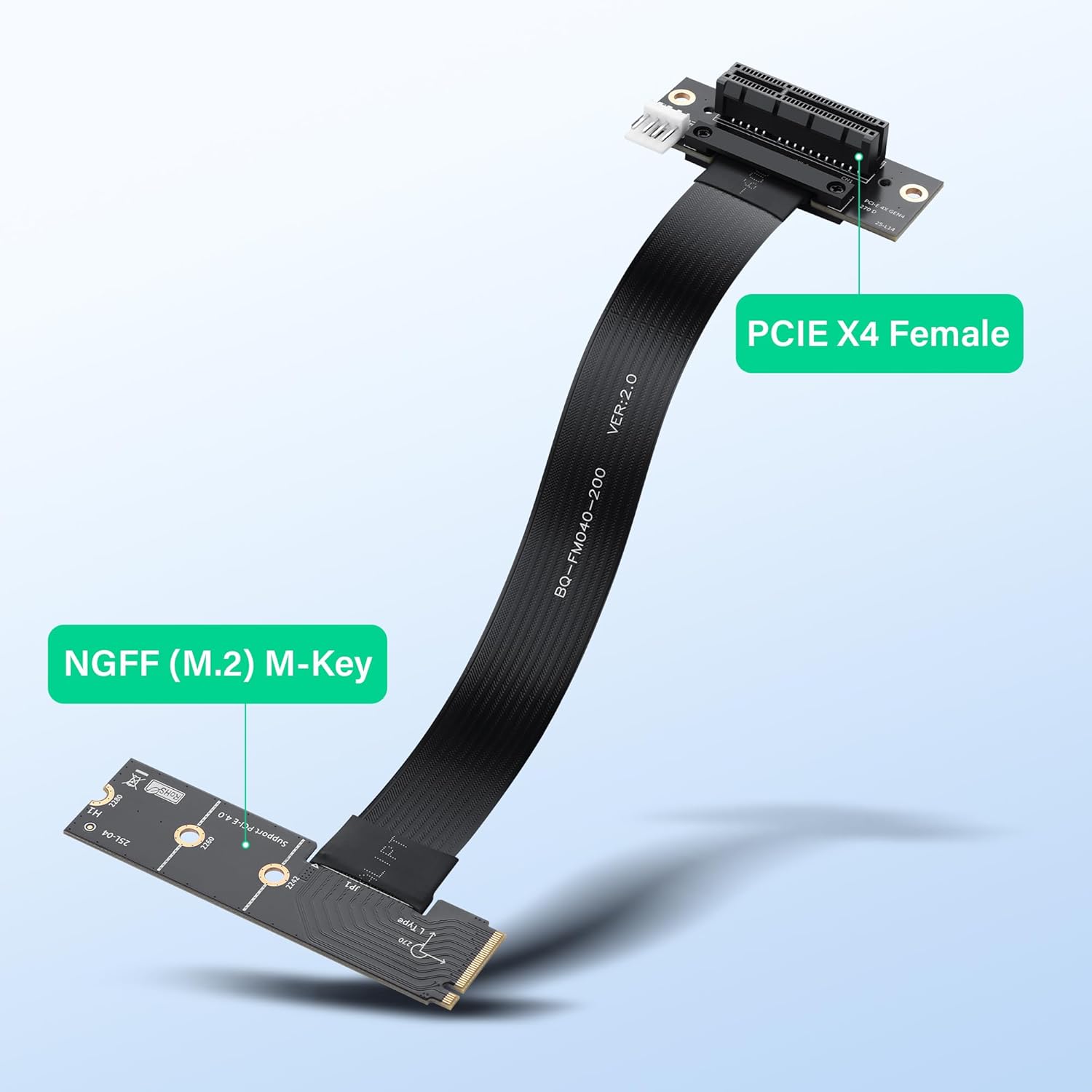 SinLoon M.2 M-Key PCI-E4.0 2280 NGFF to 90 Degree PCIe X4 Extender Cable M2 to PCI-E 4X Female Riser Cable for M2 2230 (M.2 90 Degree Left)