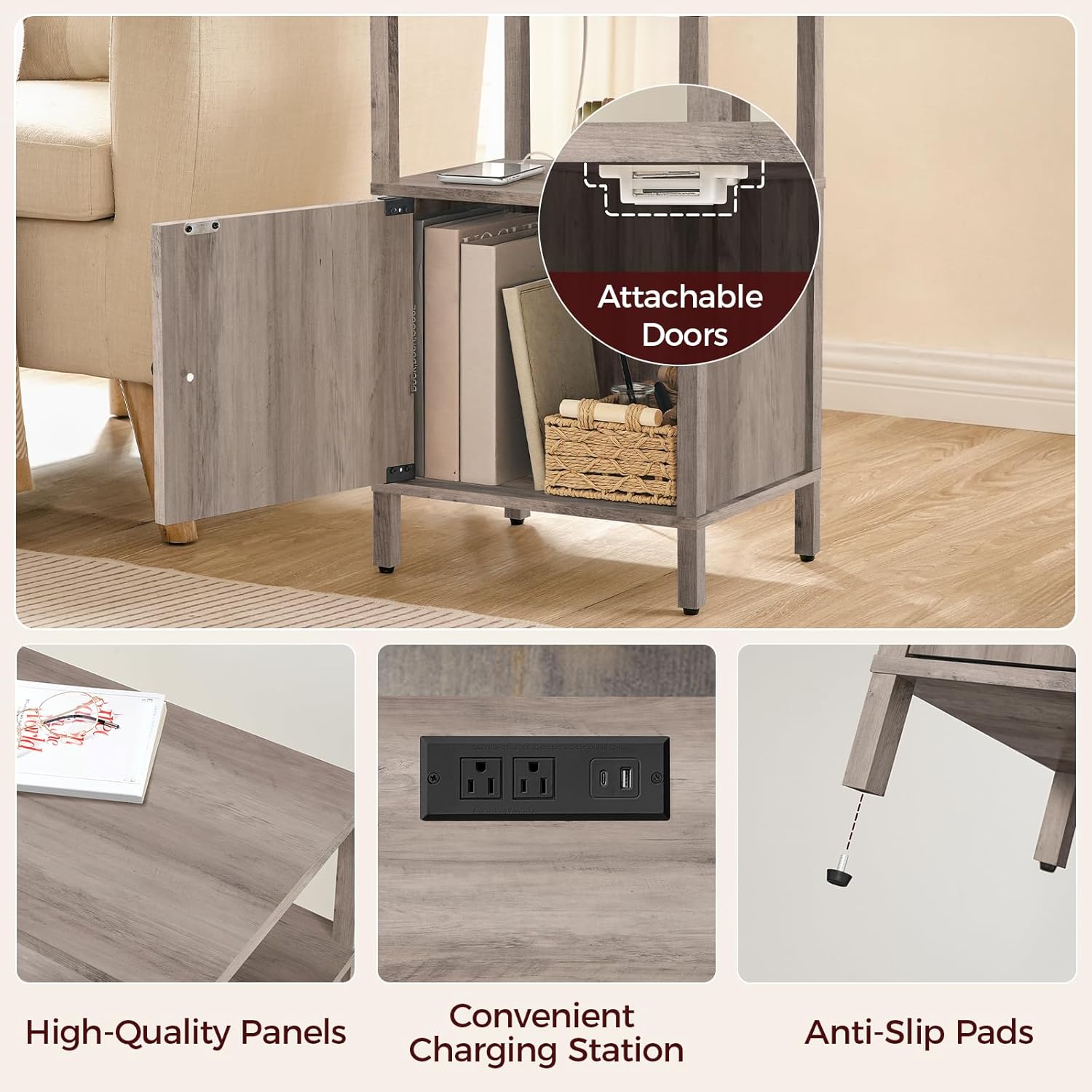 Close-up of attachable doors mechanism on the nightstand