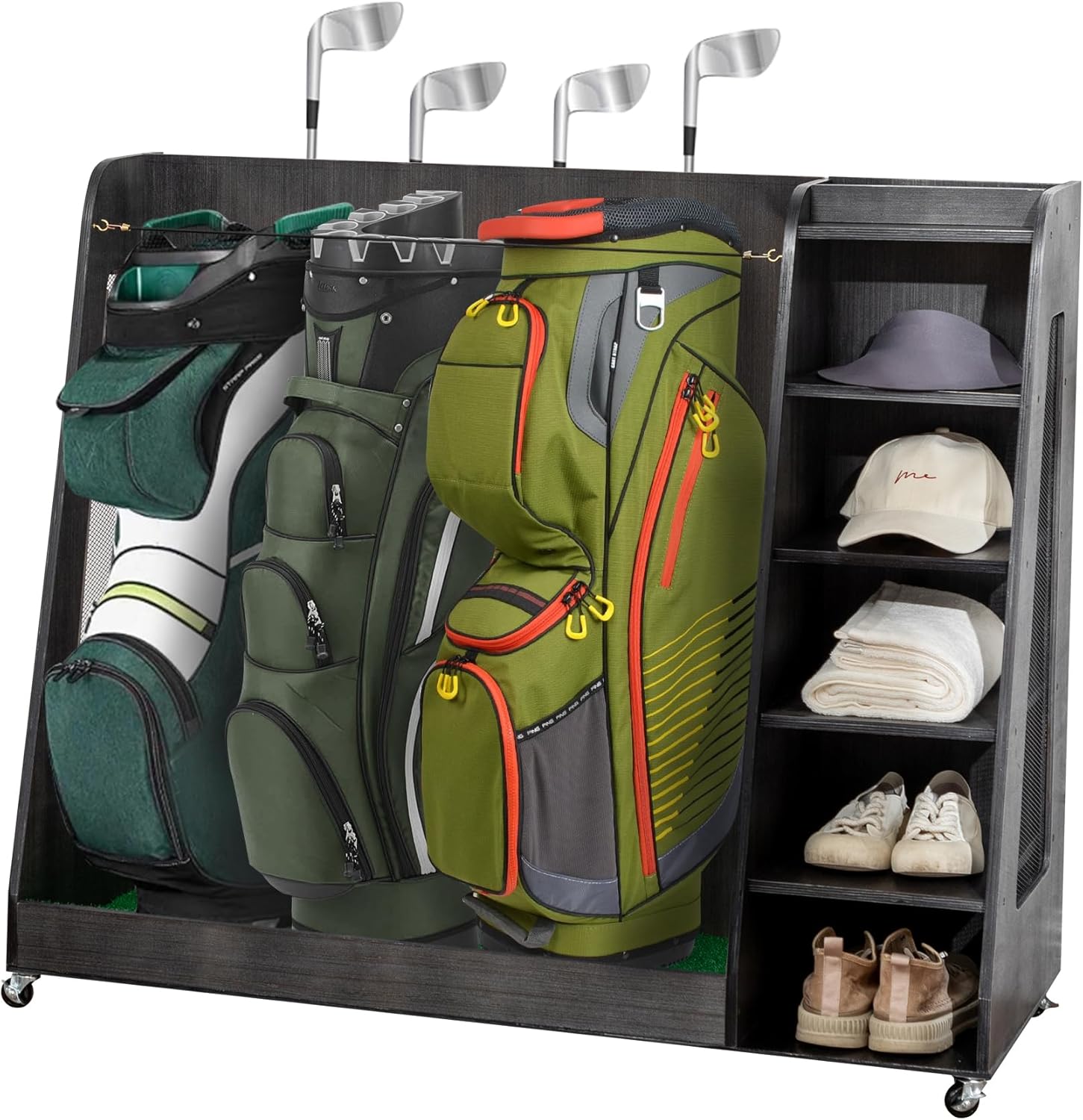 Wooden Golf Bag Organizer and Storage Rack,Easy to Assemble Golf Club Holder Stand with Club Holders on Side
