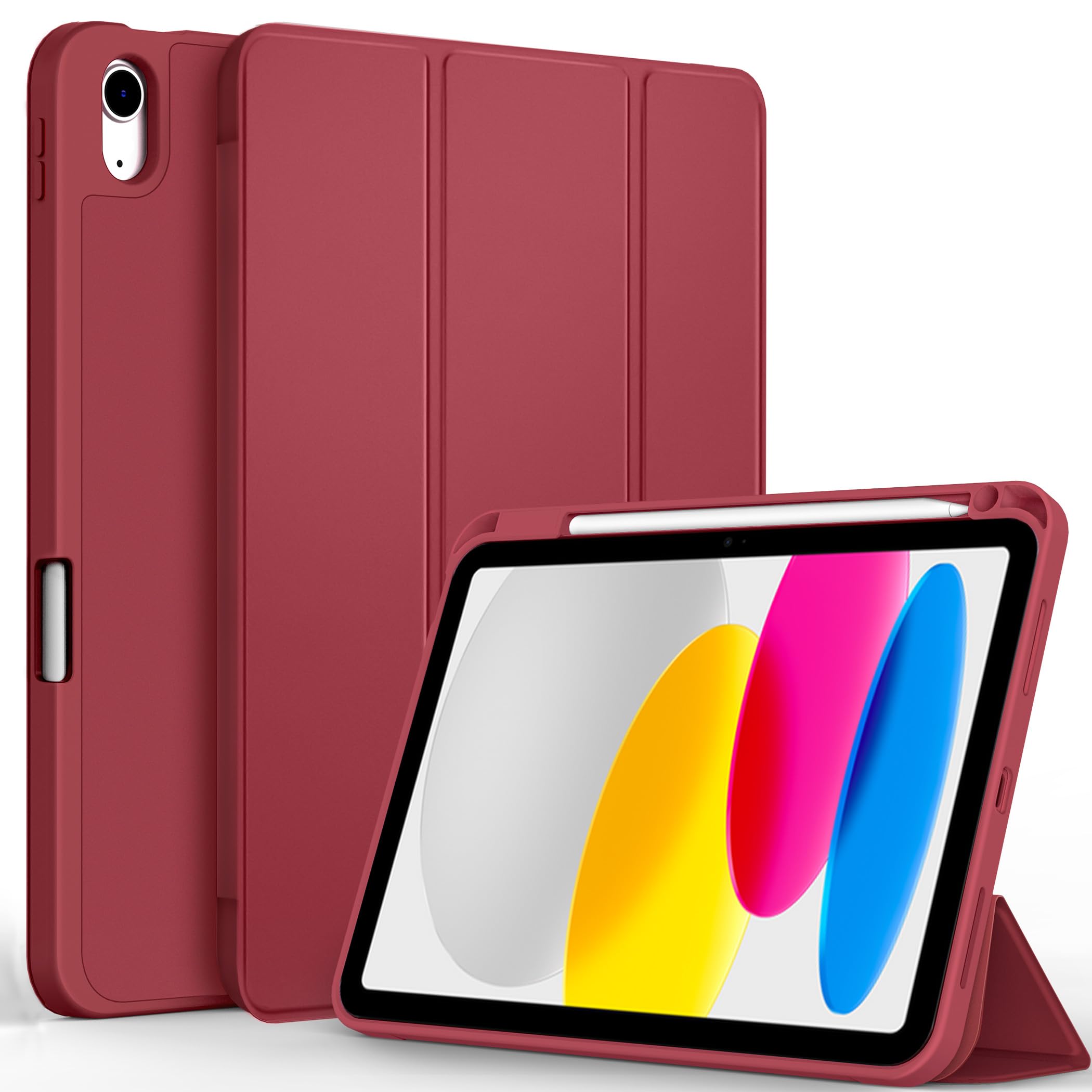 CACOE Custodia Cover Compatibile con iPad 11a Generazione (A16) 11" (2025) / iPad 10a Generazione 10.9" (2022) (A2757/A2777), Ultra Sottile Retro Cover con Portapenne,Bordeaux