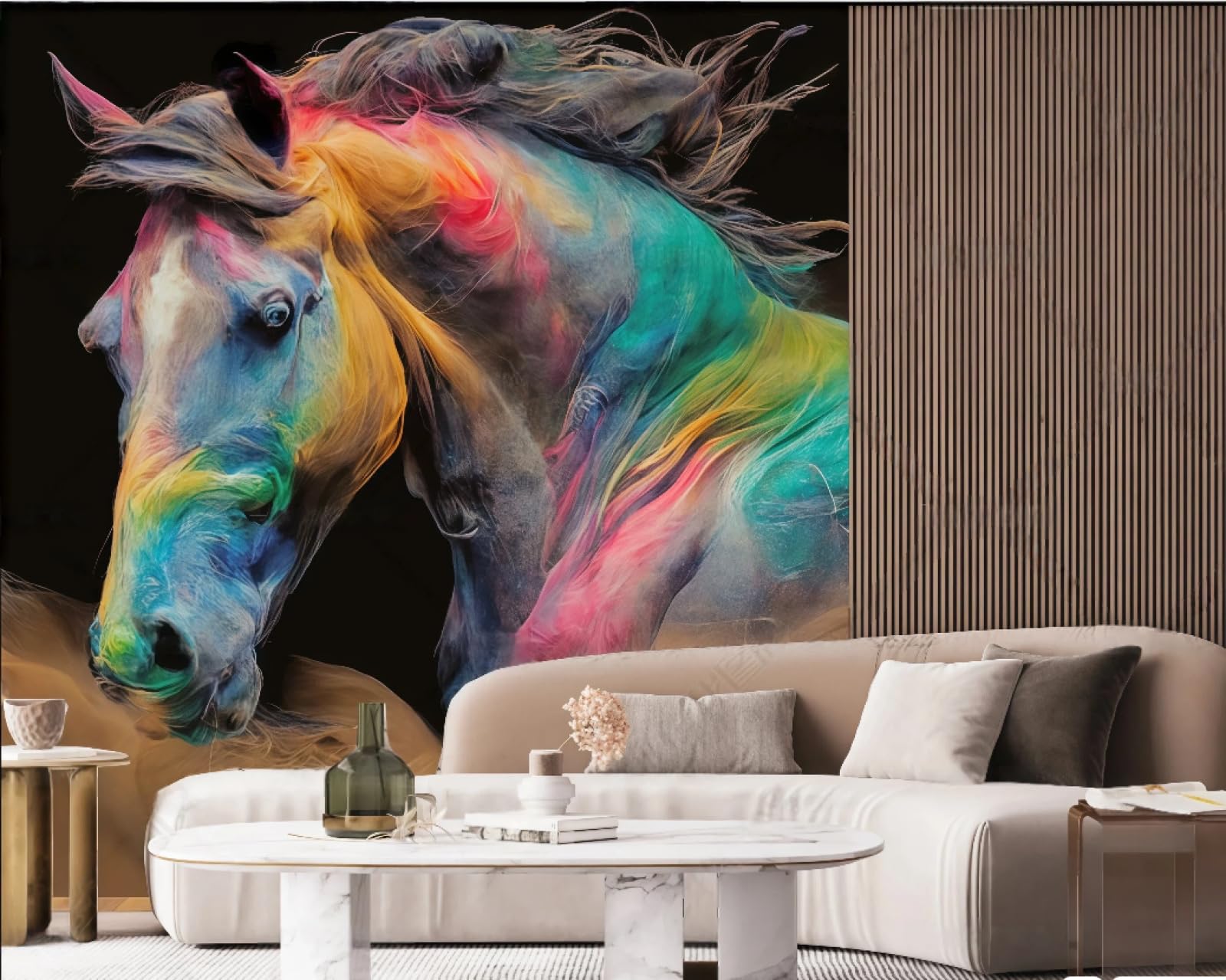 Tapeta nowoczesna abstrakcyjna kolorowa sztuka pomarańczowy i zielony kolor malowany konia reliefowy obraz TV sofa tło tapeta ścienna salon restauracja kawiarnia mural, 3D, 150 x 105 cm