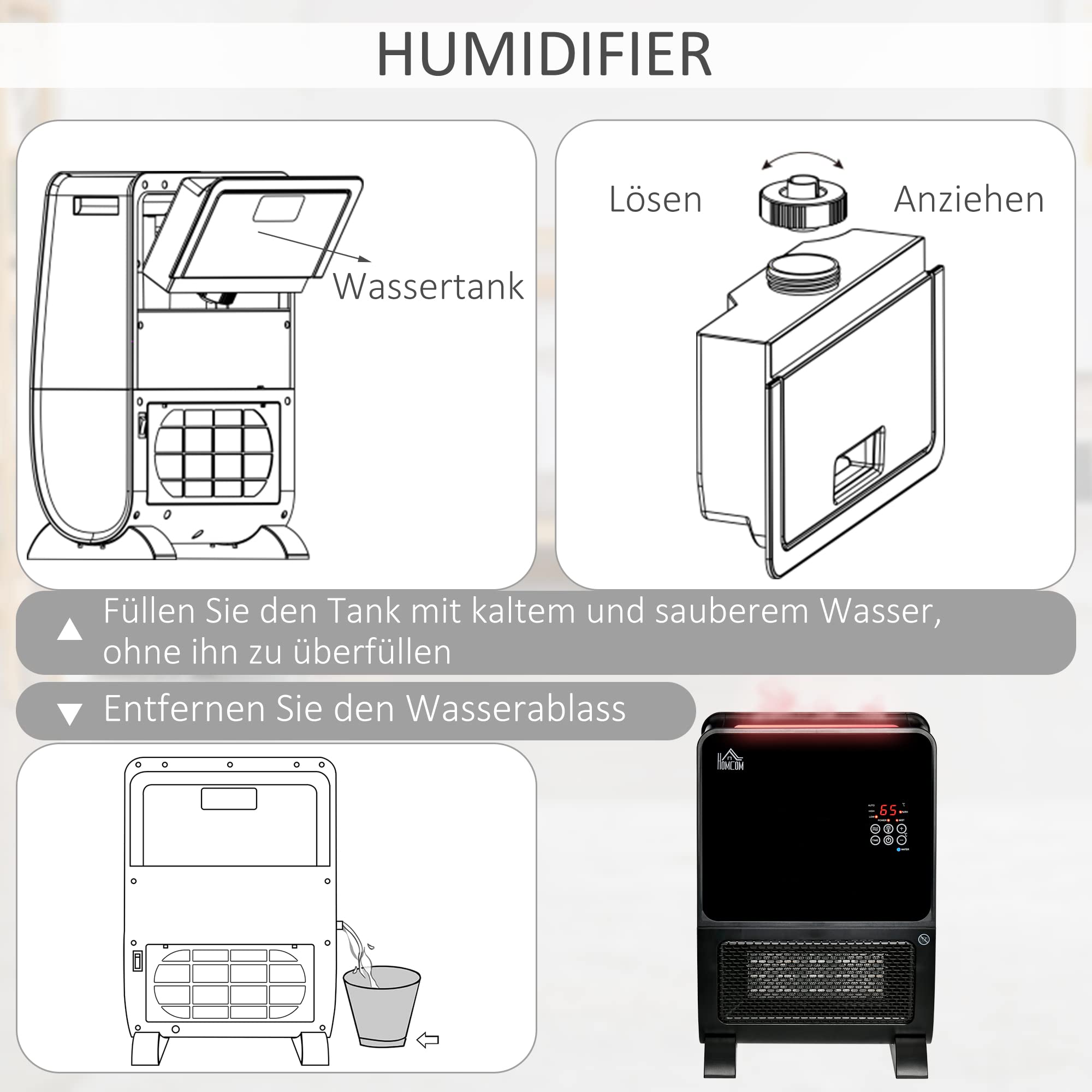 HOMCOM termowentylator 2 w 1, 33 cm x 21 cm x 49,5 cm