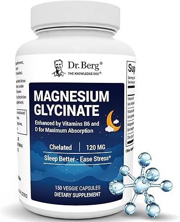 Dr. Berg Magnesium Glycinate 150ct – 4-in-1 Chelated for Muscle, Nerve, Sleep &amp; Stress Support*– w/ D3, B6 &amp; Zinc – 4X Lab-Tested – No Fillers – Formulated in USA, GMP-Certified
