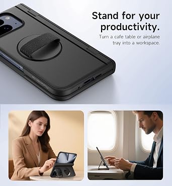 SURITCH for Google Pixel 10 Pro Fold Case with 360 Rotatable Hand Strap Phone Grip Holder & Invisible Kickstand & Screen Protector, Protective Cover for Pixel 10 Pro Fold -Black