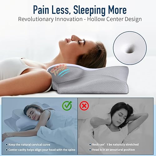 Miniatura 3 de Almohada cervical para aliviar el dolor de cuello, almohadas de espuma viscoelástica de contorno refrescante para soporte de cuello, almohada