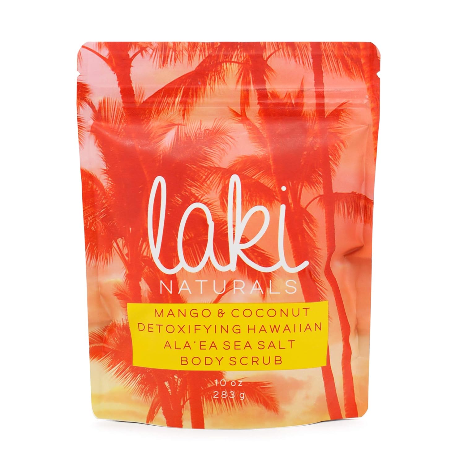 Laki Naturals Mango & Coconut Sea Salt Body Scrub, Exfoliating & Detoxifying with Hawaiian Volcanic Clay, Aloe & Vitamin E, 10oz
