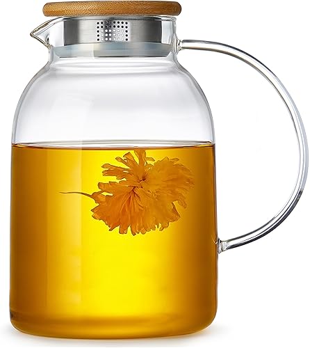 Tetera grande de vidrio con infusor, apta para estufa, vidrio de borosilicato grueso resistente al calor, 68 onzas líquidas, hervidor de té de