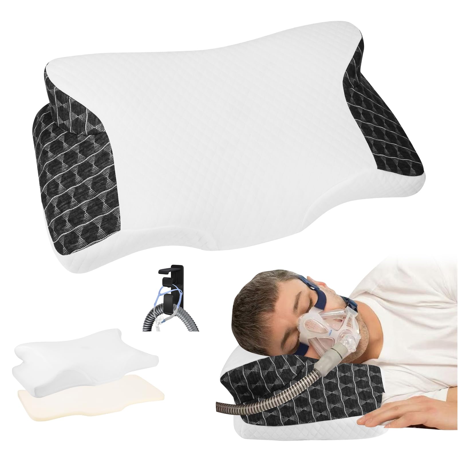 Cervical Neck CPAP Pillow for Side, Stomach, Back Sleepers to Neck Pain Relief - Ergonomic Adjustable Height Memory Foam Pillow for Neck Support -