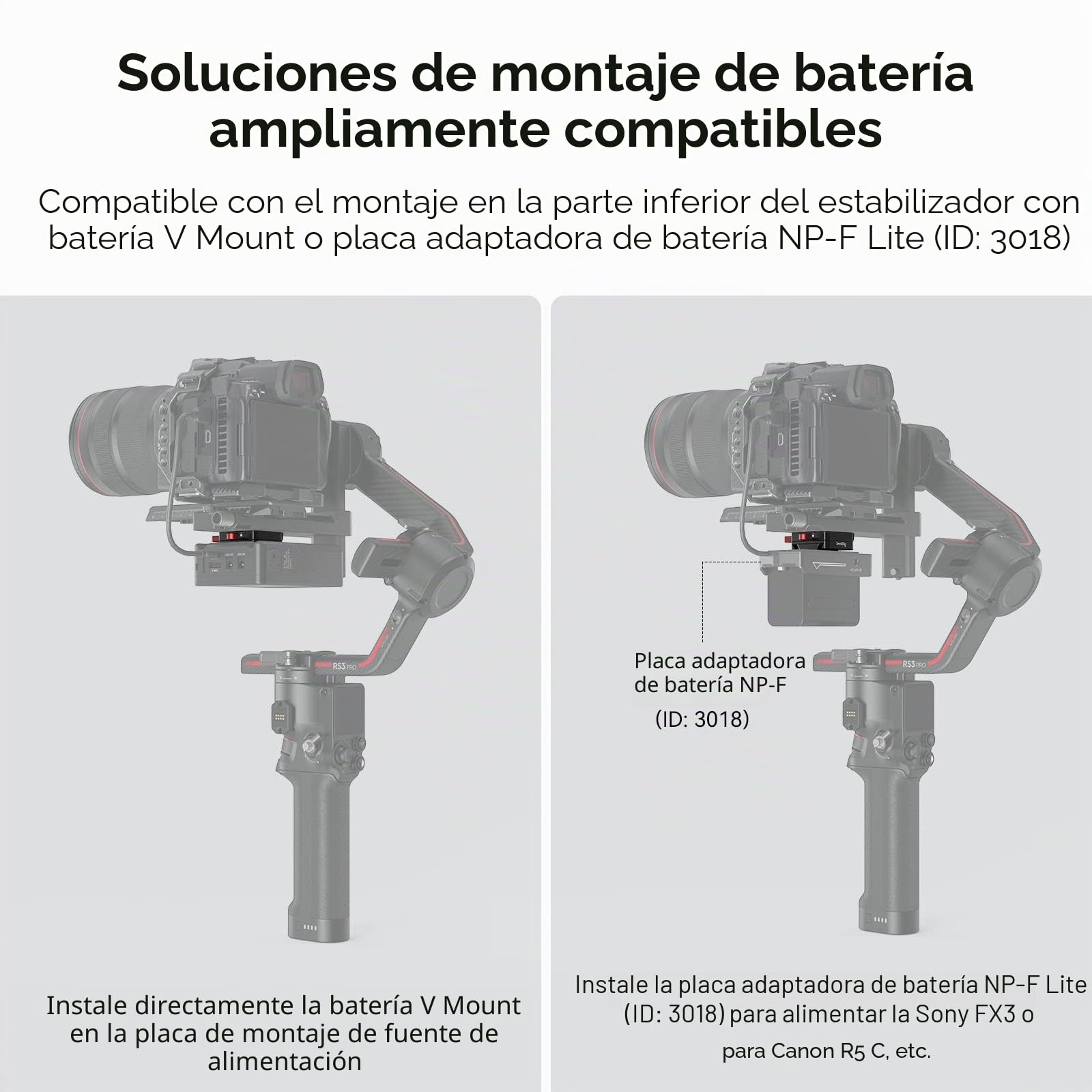 SMALLRIG Placa de Batería Mini V Mount para Gimbals DJI RS 3 / RS 3 Pro/RS 2 / RSC 2-4189