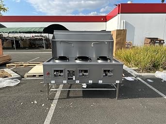 cooler depot Chinese Wok Range with Waterfall, 67Width 3 hole burner ring propane/natural gas LP NG, NSF Certified