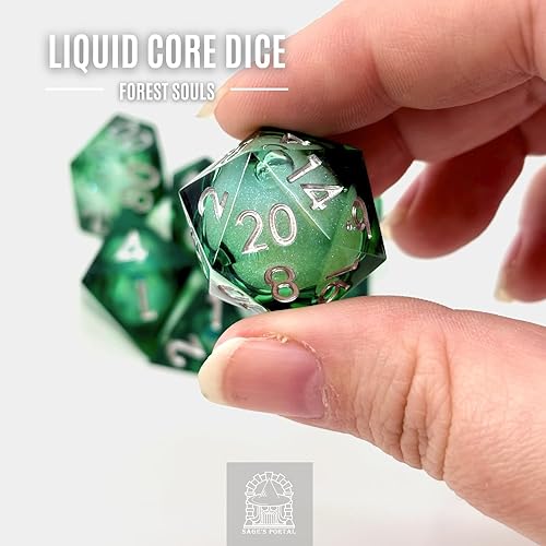 Miniatura 9 de Sage's Portal Souls Liquid Core - Juego de 7 dados poliédricos DND de resina de borde afilado para Dungeons and Dragons, RPG de mesa TTRPG (Forest