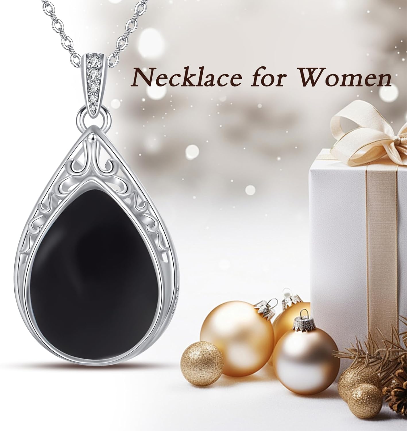 Teardrop Necklace 925 Sterling Silver Filigree Gemstone Pendant Necklace Fine Jewelry Birthday Valentine's Day Gifts for Women Her Mom - Image 4