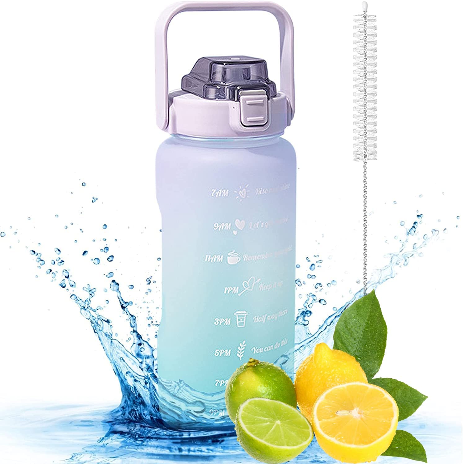 BIROYAL Motivating Time Marker, Straw and Handle Water Bottle, Large, 0.8 gallon/100oz