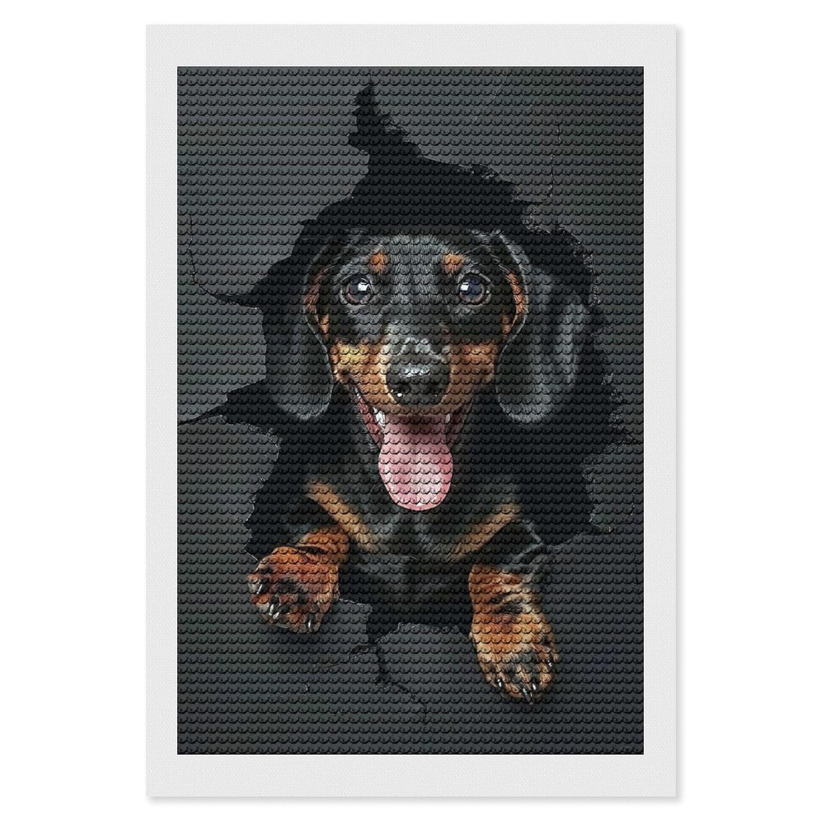 Junmoney Dachshund Dog Diamond Art Kit 8"x12", Gift Idea, for Family Craft Time, Mindful Craft Activity, Boho Decor, Relaxing DIY Hobby
