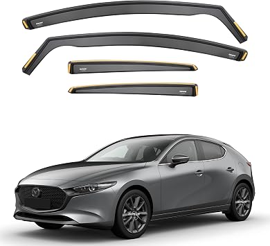 ISPEED Wind Deflectors For MAZDA 3 MK4 2019-onwards 5 Door Hatchback 4pc - Keep Your Car Ventilated In Rain - Reduce Wind Turbulence - Tinted In-Channel Type
