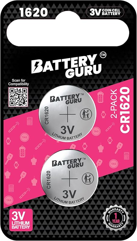 Bateria CR1620 3 V para chave com controle Honda Fit 2015–2020 Battery Guru – Pacote com 2