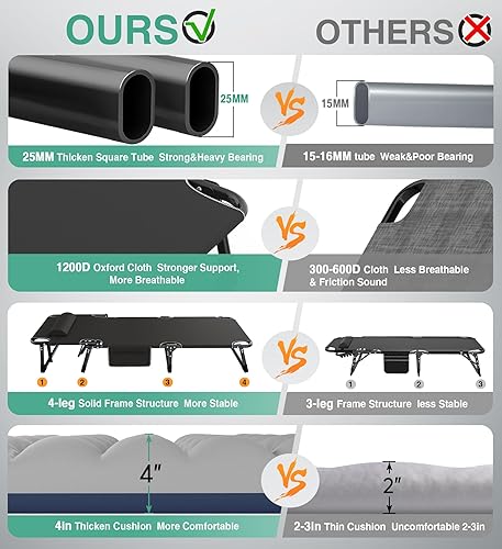 Miniatura 4 de Suteck Folding Camping Cot, Adjustable 5+2 Positions Reclining Portable Outdoor Cot Heavy Duty Sleeping Bed Cots wPillow Mat Carry Bag, Chaise