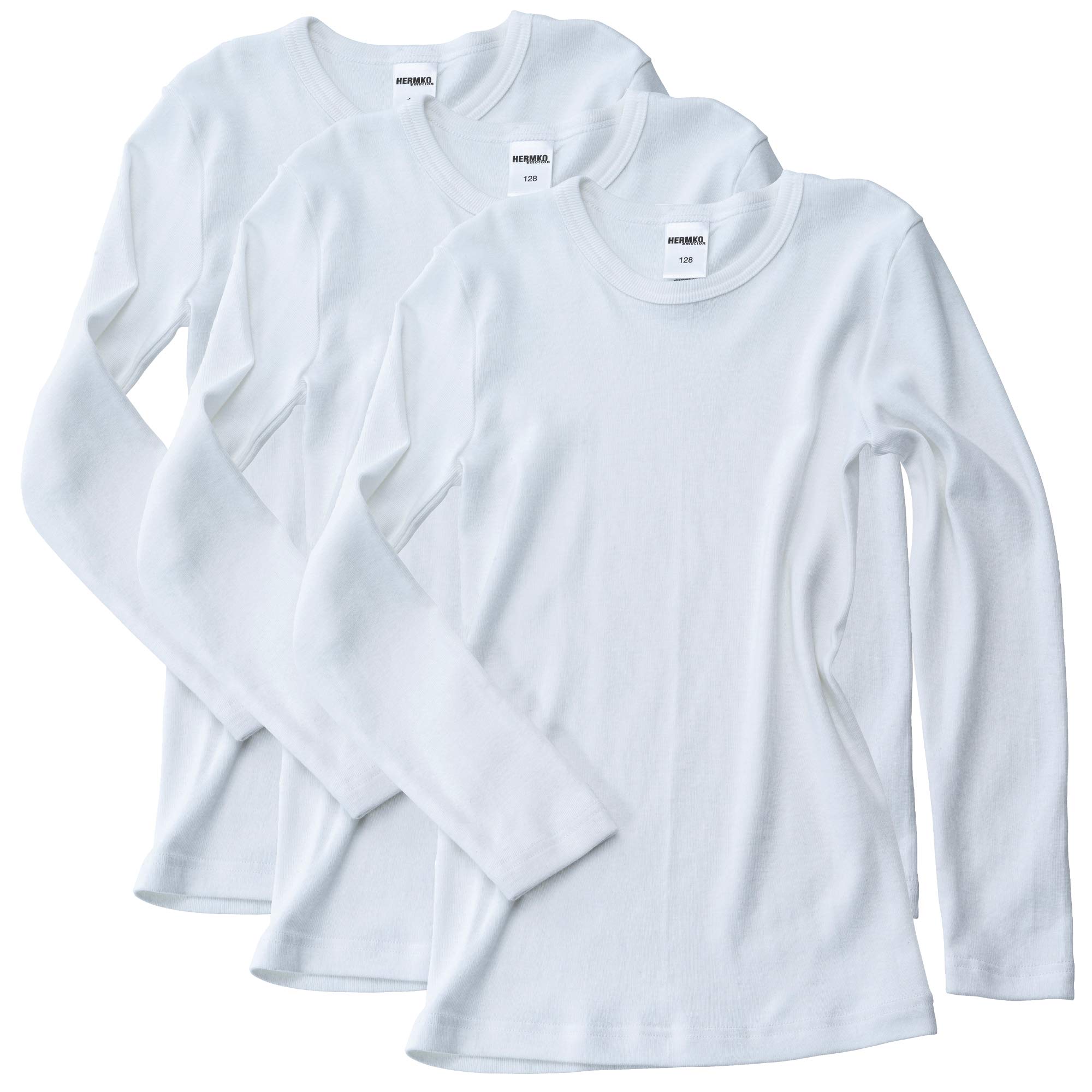 HERMKO 2830 Lot de 3 Maillots de Corps Enfant Manches Longues garçon + Fille (Autres Couleurs), en 100% Coton Biologique