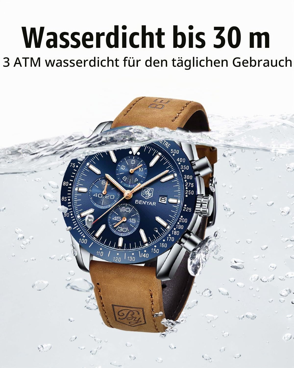 BY BENYAR Uhren Herren Chronograph Analog Quarz Wasserdicht Herrenuhr Mode Lässig Sport Business-Kleid Uhren fur Männer Elegantes Geschenk