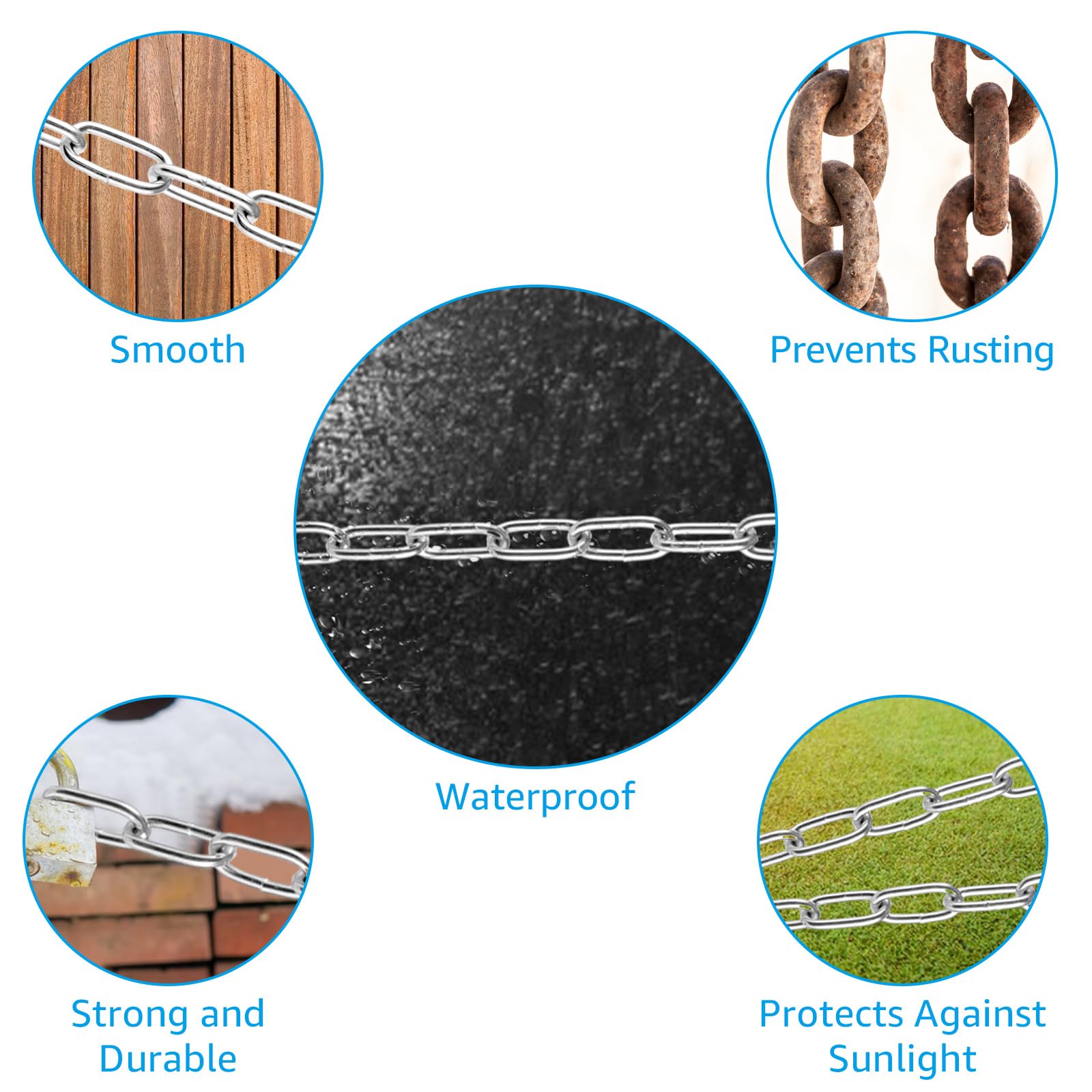 WOPPLXY Cadena Metálica Galvanizada, 8 Metros de Chain de 3 mm por Metros, Cadena de Eslabones Metálica, Superficie Galvanizada, Chain de Ancla, Cadenas para Columpios, para Colgar Vallas