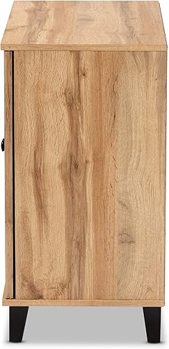 Miniatura 6 de Baxton Studio Glidden - Gabinete de almacenamiento de zapatos de 2 puertas de madera con acabado marrón roble moderno y contemporáneo