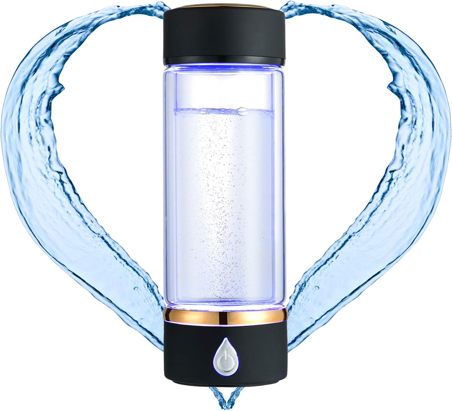 N.P Hydrogen Water Bottle Generator With PEM and SPE Technology, Up to 1800PPB, Portable Water Maker, Machine, New Technology Glass Ionizer (Black)