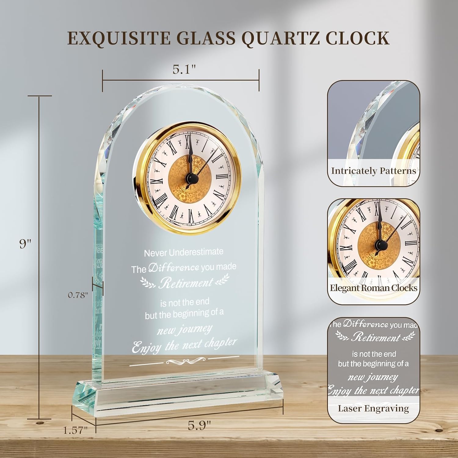 Retirement Gifts for Men/Woman - Premium Glass Retirement Clock, 2025 Happy Retirement Engraved Inspirational Gift for Retired Friends, Coworker, Boss, Leader, Employee Farewell Present (ETNC) - Image 2
