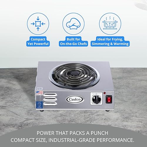 Miniatura 6 de Cadco CSR-3T - Placa caliente eléctrica portátil de 14 pulgadas con un quemador tubular para restaurante, hotel, comida, camión, concesión, quiosco,